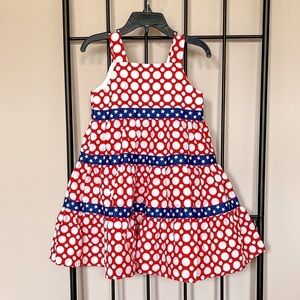 Red, White, and Blue Patriotic Stars Polka Dot Dress Sz 4T